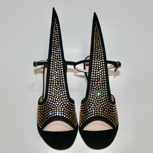 Gucci Black Suede Crystal Studded Sandals Heels - Picture 7 of 7